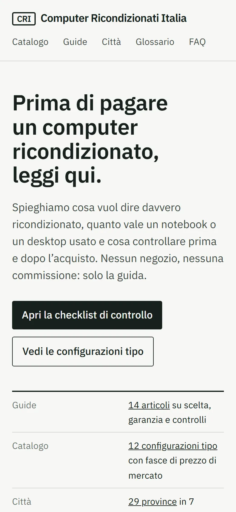Screenshot della home di computer-ricondizionati.it sul telefono