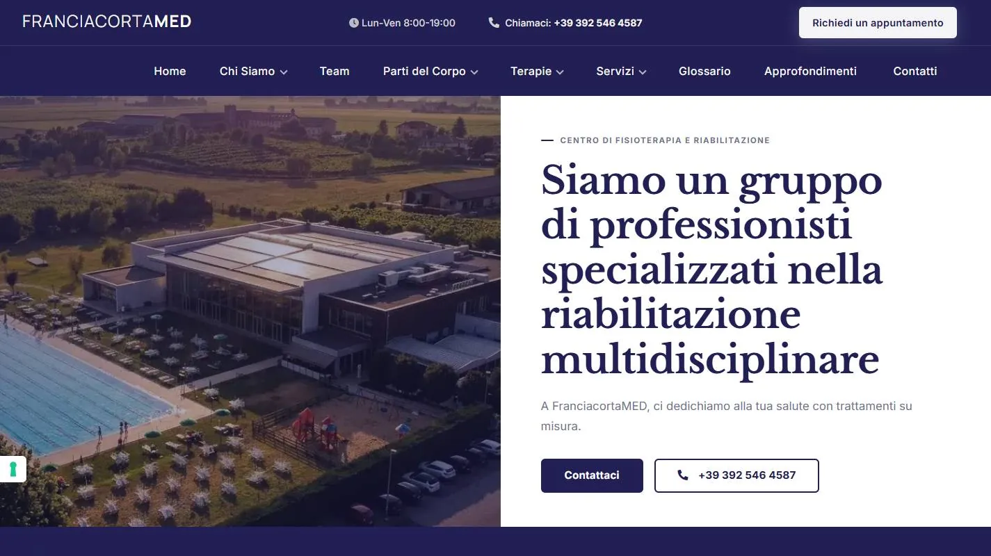 Screenshot della home di franciacortamed.it su uno schermo largo