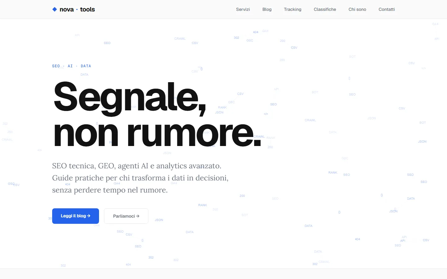 Screenshot della home di nova-tools.it su uno schermo largo