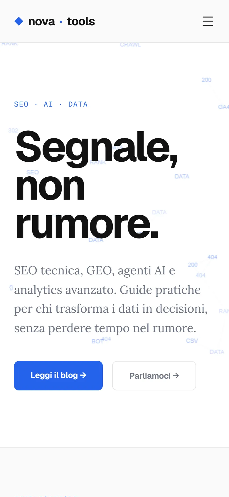 Screenshot della home di nova-tools.it sul telefono