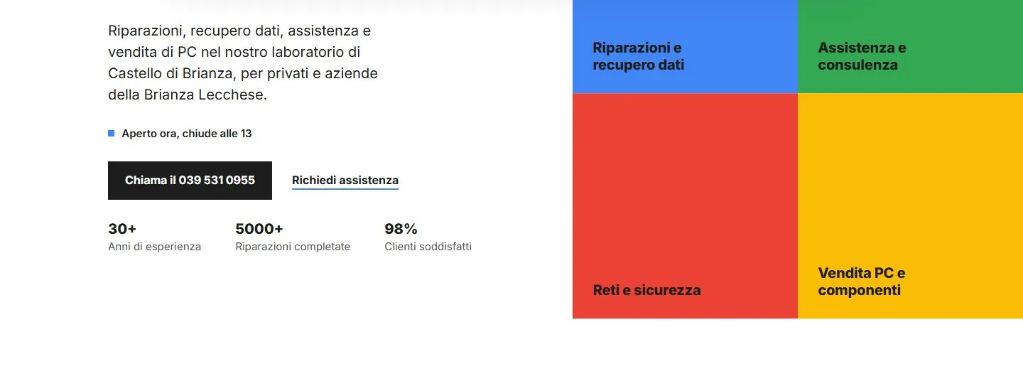 Screenshot della pagina Servizi di roxmir.it dopo il restyling