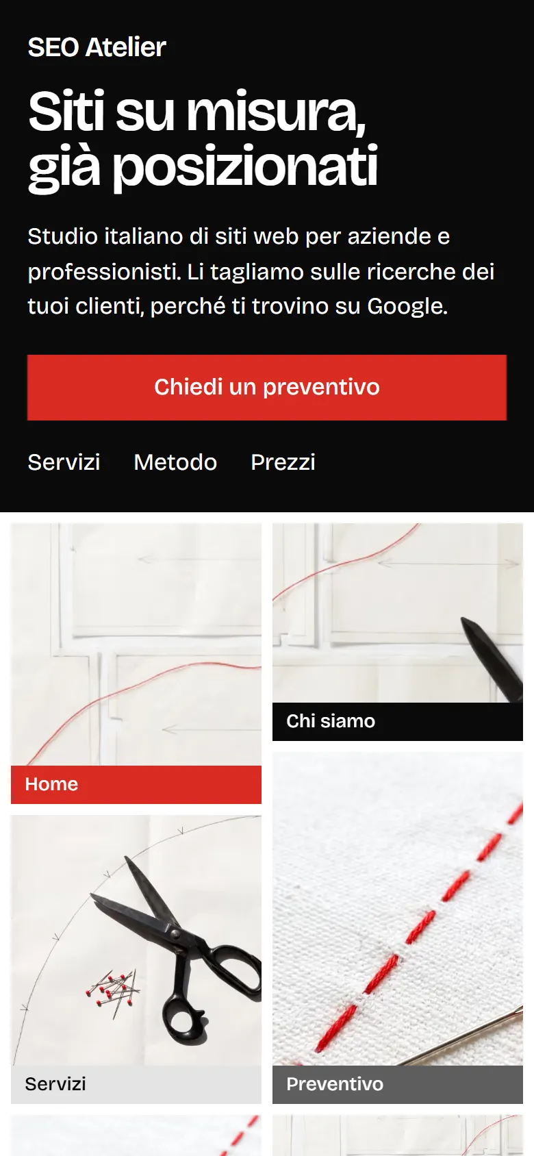 Screenshot della home di seo-atelier.it sul telefono