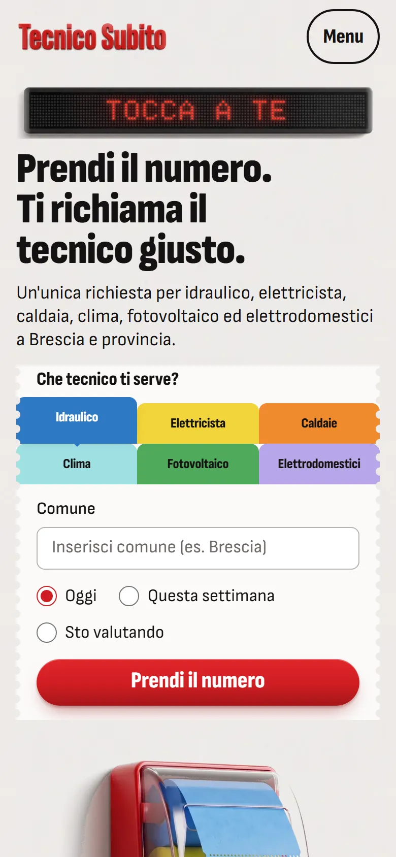 Screenshot della home di tecnicosubito.pro sul telefono